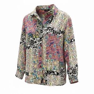 Jones & Company Patchwork Floral Blouse Boho Mixed Print Cottagecore Artsy Top